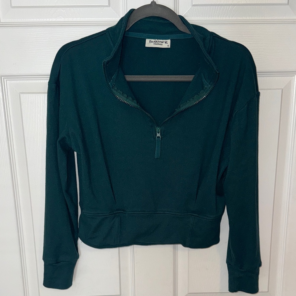 BearPaw Deep Green Crop Quarter-Zip Sweatshirt